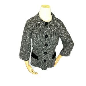 MARC JACOBS Tweed Blazer Jacket Size 6 Black Velvet Wool Mohair